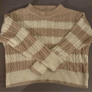 Women's Striped Cable Knit Sweater - Beige and Cream